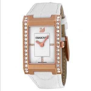 SWAROVSKI Square White Dial Leather Quartz Watch